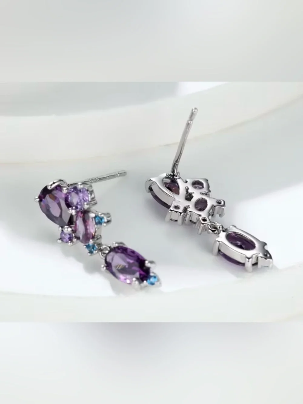New! Purple CZ Drop Earrings - Sparkling Teardrop & Oval Design